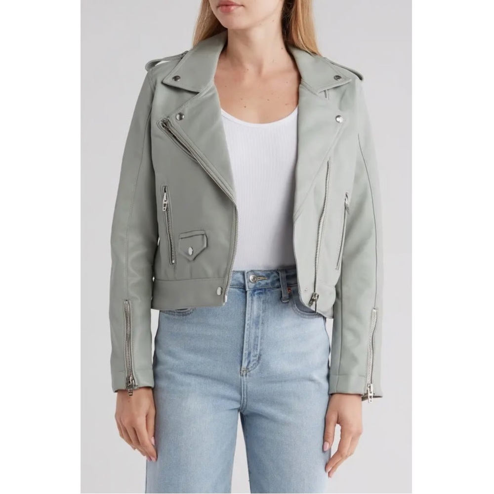 Blank NYC Leather Jacket in Light Gray